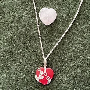 Vintage Red Carnelian Pink Quartz Heart Sterling Pendant Interchangeable Gems